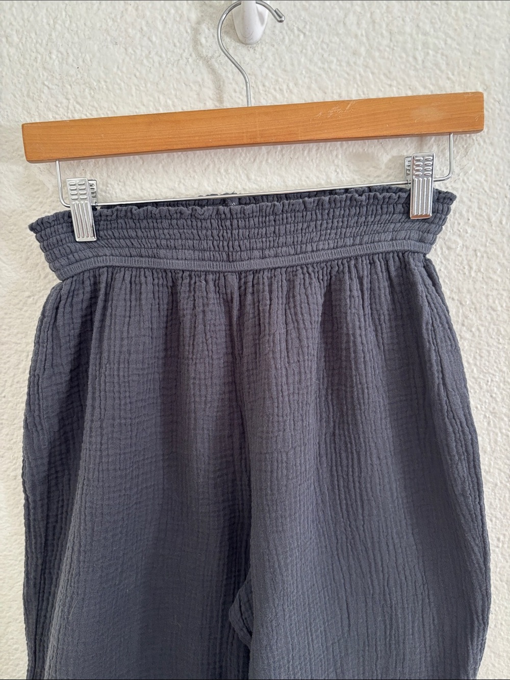 Marine Layer 100% Cotton Gauze Corinne Pull On Elastic Wide Leg Gray Pants Boho - Picture 10 of 10
